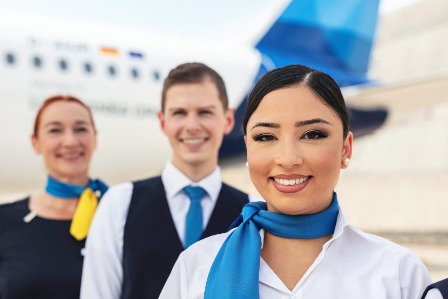 Kabinencrew von Discover Airlines vor einem Flieger